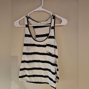 Black and White Striped Lace Tank Top